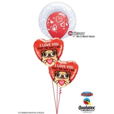 Bukiet 799 Valentine's Pug & Kisses Qualatex #29505 11123-1 78551-2